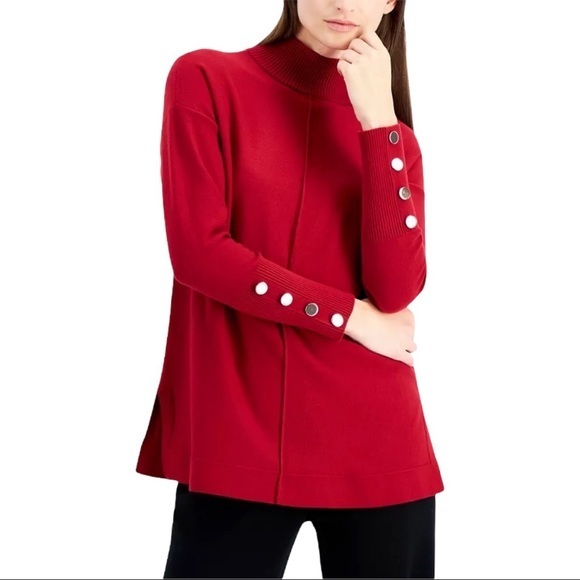 ANNE KLEIN Button-Trim Mock-Neck Sweater - Small - Picture 1 of 2